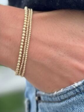 Kylar Mack - 3 Bracelets - 2MM (2) And 3MM (1) Gold Ball Bracelets